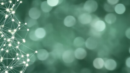 abstract green background with glowing dots and connected lines representing technology and digital 