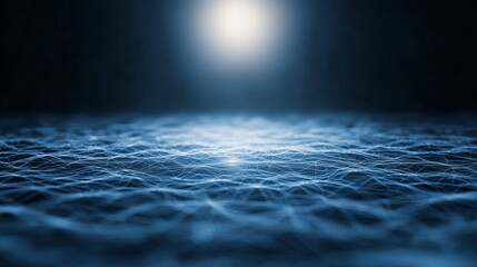 Poster - Ethereal Blue Water Surface with Soft Waves and Glowing Spotlight Effect in Dark Background