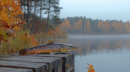 Poster - A fish that is sitting on a dock by the water