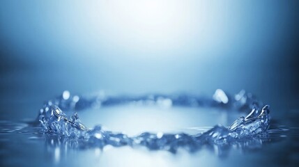 Poster - Captivating Water Splash Ripples in Calm Ocean with Soft Blue Background for Serene and Tranquil Visuals