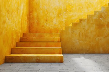 Poster - Bright Yellow Staircase in a Sunlit Room