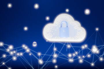 Poster - A cloud with a padlock symbolizes digital security in a techthemed illustration. 3d rendering