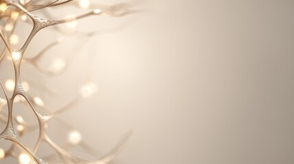 Poster - Abstract representation of neural pathways with glowing nodes against a soft beige background conveying connectivity and innovation