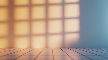 Poster - Soft Light and Shadow Play on a Modern Interior Wall and Floor Creating a Serene Atmosphere in the Room