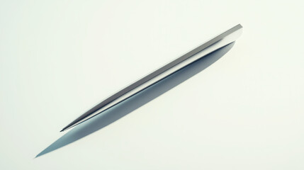Poster - Floating precision machined metal writing implement on pristine white sleek geometric design in a minimalist environment capturing modern elegance