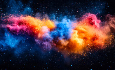 Wall Mural - a colorful cloud of smoke is floating in the sky. the colors are vibrant and the smoke is scattered 