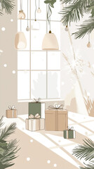 Poster - Festive room with decorated gifts and holiday atmosphere during winter season