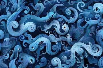 Poster - A blue and white water pattern with fish swimming in it