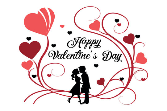 elegant valentine's day design featuring a couple about to kiss surrounded by swirling hearts ideal for romantic greeting cards or love-related designs with a delicate touch