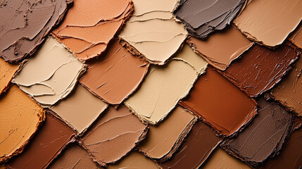 Poster - Mocha Mousse color trend 2025 year,  Colorful brown palette of textured paint swatches arranged in intricate patterns for artistic inspiration