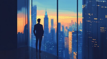 Poster - Show an executive in a high-rise building, overlooking the cityscape