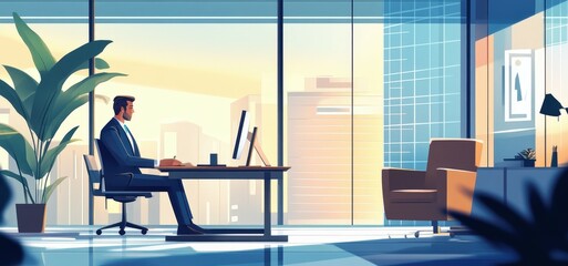 Poster - Show an executive making key decisions in a corporate office