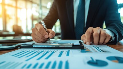 Poster - Show an executive making key decisions in a corporate office