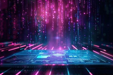 Poster - A computer screen with a blue background and purple lights
