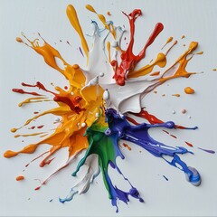 Poster - Artistic paint splashes, vibrant acrylic colors on white