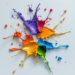 Poster - Artistic paint splashes, vibrant acrylic colors on white