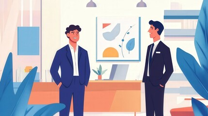 Poster - Show an executive mentoring a young manager in a corporate setting.