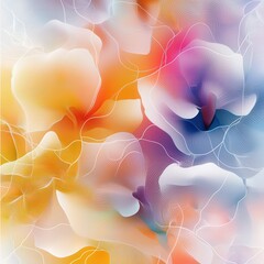Poster - Abstract floral design, incorporating pastel shades with hand-drawn lines