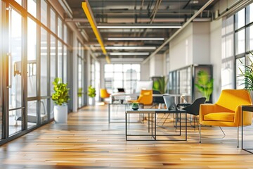 Poster - A large open office space with a lot of natural light and plants