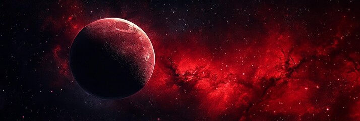 Wall Mural - crimson planet in a red nebula: cosmic beauty - a dark planet, red nebula, space exploration, cosmic