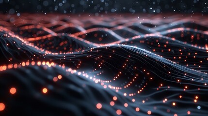 Leinwandbilder - Abstract digital wave with glowing particles - generative Ai.