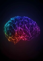 Poster - Vibrant Neural Network: Abstract representation of a brain, rendered in a mesmerizing array of colorful interconnected nodes, symbolizing intelligence, innovation.