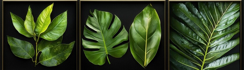 Poster - Tropical frond silhouettes, elegantly framed in black and green tones