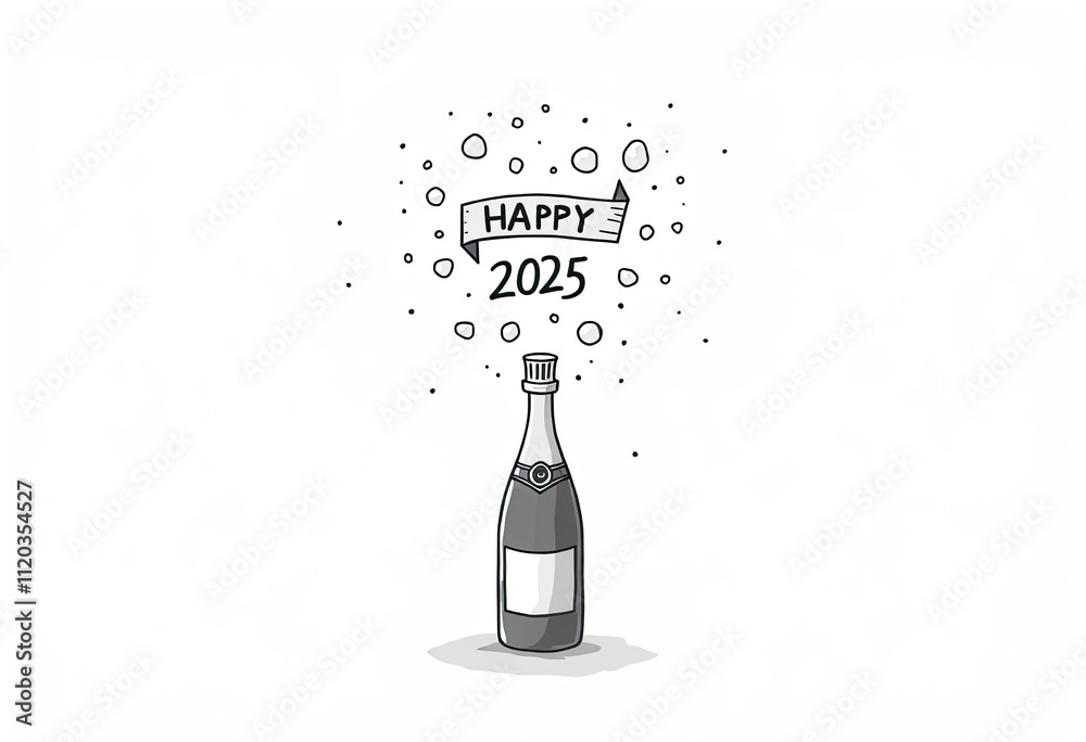 Happy 2025 New Year Celebration Festive Champagne Bottle with Blank ...
