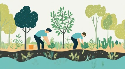 Poster - sufficient economies focus on regenerative practices, such as replanting forests, restoring soils, a