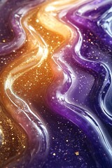 Poster - 3D Wave Liquid Gradient Gold to Violet Paint, Generative AI