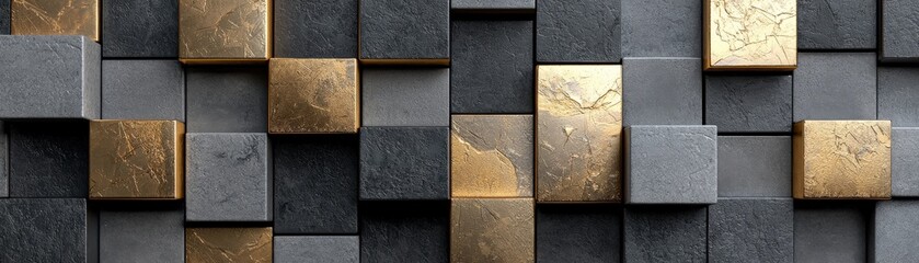 Poster - Abstract block patterns, combining monochrome and metallic textures
