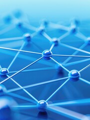 Poster - A close-up view of interconnected blue nodes and lines, illustrating a network or digital connectivity.