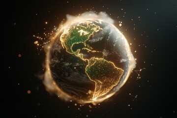 Poster - Earth reimaginedglowing continents radiating energy digital art cosmic environment futuristic perspective