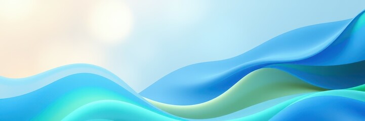 Wall Mural - Vibrant blue and green waves flowing gracefully under a soft sky