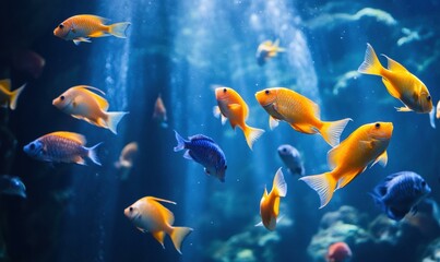 Naklejka na meble Colorful fish swimming in an aquarium. AI.