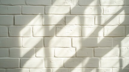 Poster - Natural light patterns on white brick wall indoor space minimalist photography soft shadows close-up perspective texture exploration