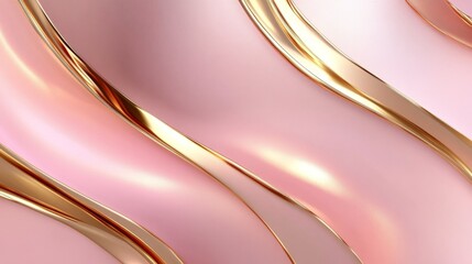 Poster - Elegant pink and gold abstract waves digital art modern design soft aesthetic close-up contemporary style