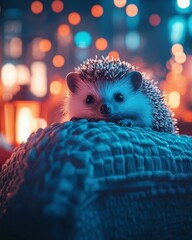 Wall Mural - A hedgehog rests on a cozy surface. AI.