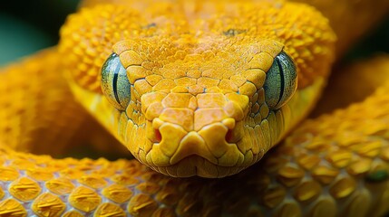 Poster - A beautiful Boiga dendrophila, known for its distinctive yellow rings, showcases its vibrant colors in a dense green forest during the early morning light, highlighting its scales and keen eyes