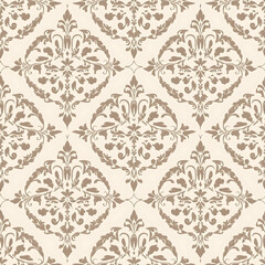 Wall Mural - Beige and Mocha Mousse Damask Seamless Pattern