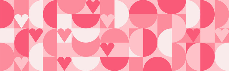 Wall Mural - seamless trendy pink background with hearts and circles for mother's day card template. trendy geome
