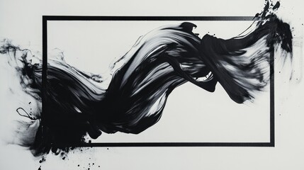 Poster - Dynamic black and white ink flow artwork abstract art gallery visual art creative space close-up perspective artistic expression