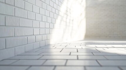 Poster - Light and shadow play in minimalist white interior modern architecture space bright environment ground perspective design concept
