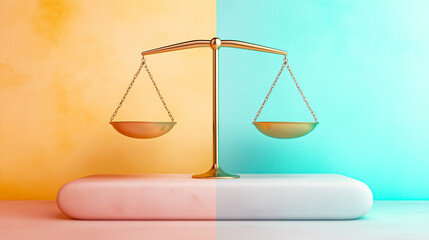 Poster - Abstract scales symbolizing balance are showcased between contrasting light and shadow in vibrant colors
