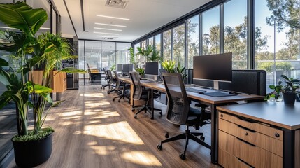 Poster - The office space is filled with sleek desks and modern furniture.