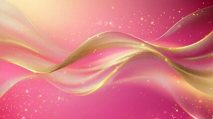 Poster - Flowing golden waves abstract art digital design pink background artistic perspective elegance and movement in motion