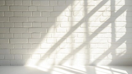 Poster - Captivating shadows dance on white brick wall minimalistic indoor space natural light play modern aesthetic artistic perspective