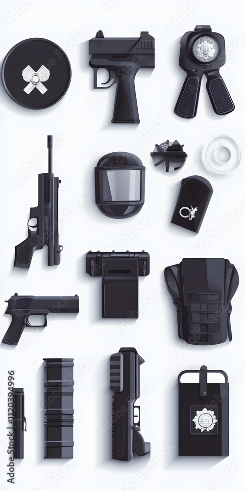 Theme: Police, Police Equipment, Police Station, Icon Set, Shapes ...