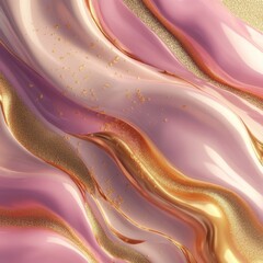 Poster - Flowing abstract artpink and gold waves digital creation modern aesthetic close-up view visual harmony for creative spaces