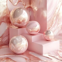 Poster - Elegant abstract marble spheres modern art display digital render soft pastel colors aesthetic viewpoint contemporary design inspiration